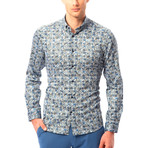 Geometric Pattern Button-Up Shirt // Blue (S)