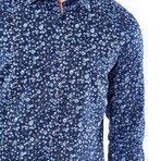 Mini Floral Branch Button-Up Shirt // Dark Blue (S)