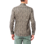 Dense Leaf Pattern Button-Up Shirt // Black + Beige (S)