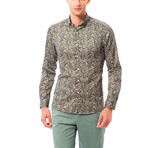 Dense Leaf Pattern Button-Up Shirt // Black + Beige (L)