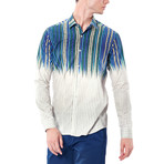 Striped Gradient Button-Up Shirt // Green + Blue (M)