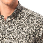 Dense Leaf Pattern Button-Up Shirt // Black + Beige (L)