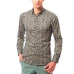 Dense Leaf Pattern Button-Up Shirt // Black + Beige (S)