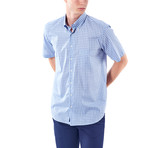 Small Plaid Short-Sleeve Button-Up Shirt // Blue (L)