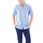 Small Plaid Short-Sleeve Button-Up Shirt // Blue (M)