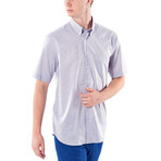 Faded Plaid Short-Sleeve Button-Up Shirt // Coffee + Light Blue (L)