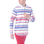 Large Line Button-Up Shirt // Red + Blue (2XL)