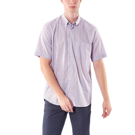 Faded Plaid Short-Sleeve Button-Up Shirt // Claret Red (S)