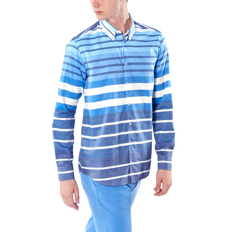 Multi-Line Button-Up Shirt // Blue (S)