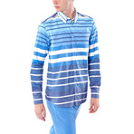 Multi-Line Button-Up Shirt // Blue (M)
