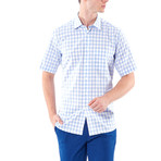 Outlined Plaid Short-Sleeve Button-Up Shirt // Blue (L)