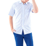 Outlined Plaid Short-Sleeve Button-Up Shirt // Blue (XL)