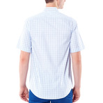 Thin Plaid Short-Sleeve Button-Up Shirt // Blue (S)