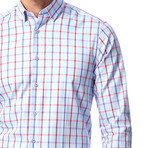 Grid Pattern Button-Up Shirt // Red + Light Blue (M)