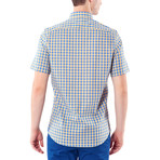 Vibrant Plaid Short-Sleeve Button-Up Shirt // Yellow + Blue (M)