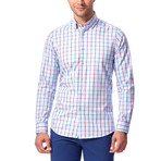 Grid Pattern Button-Up Shirt // Red + Light Blue (L)