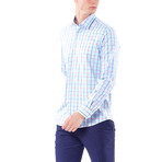 Grid Pattern Button-Up Shirt // Pink + Light Blue (M)