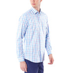 Grid Pattern Button-Up Shirt // Pink + Light Blue (S)