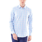 Grid Pattern Button-Up Shirt // Pink + Light Blue (XL)