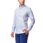 Grid Pattern Button-Up Shirt // Orange + Light Blue (S)