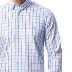 Grid Pattern Button-Up Shirt // Orange + Light Blue (M)