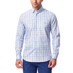Grid Pattern Button-Up Shirt // Orange + Light Blue (2XL)