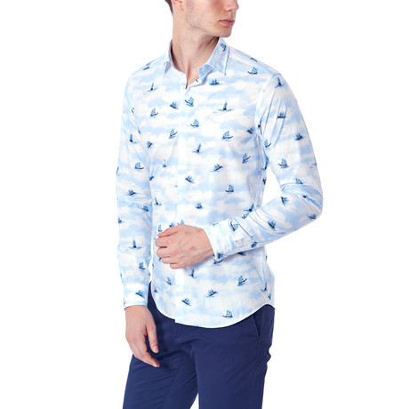 Ship Pattern Button-Up Shirt // Blue (S)