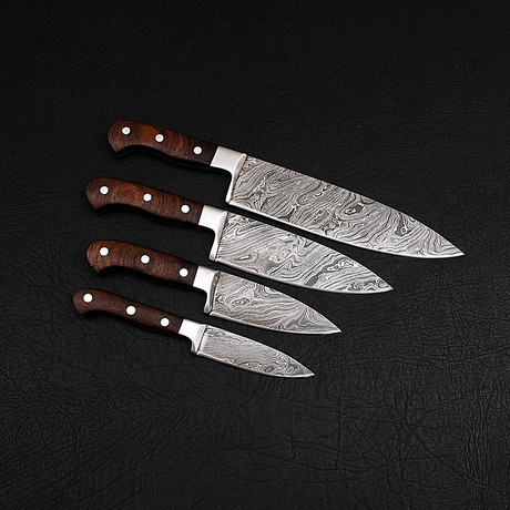 Damascus Chef Knife Set // 4 Pieces