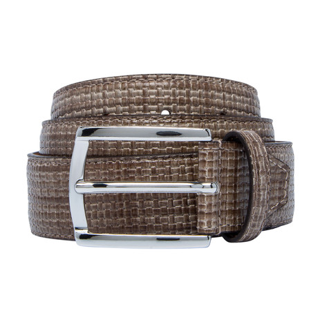 Basket Weave Printed Leather Belt // Taupe (30")