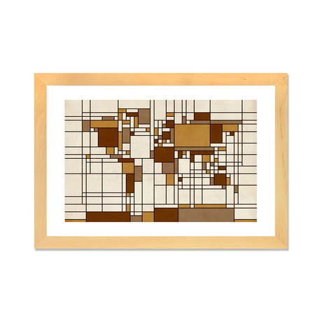 World Map Abstract Mondrian Style // Michael Tompsett (24"W x 16"H x 1"D)
