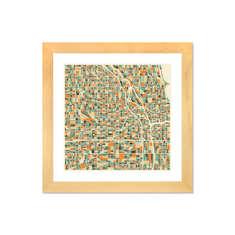 Abstract City Map of Chicago // Jazzberry Blue (16"W x 16"H x 1"D)