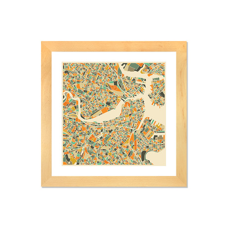 Abstract City Map of Boston // Jazzberry Blue (16"W x 16"H x 1"D)