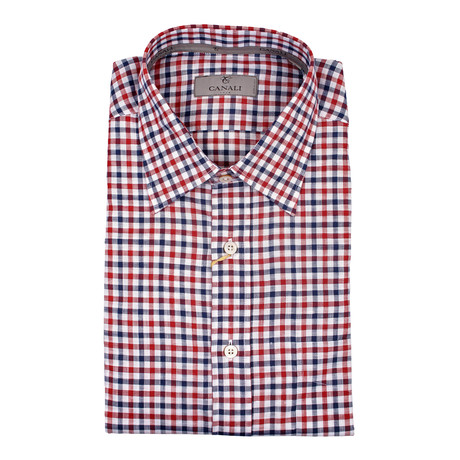 Modern Fit Check Dress Shirt // Blue + Red (XS)