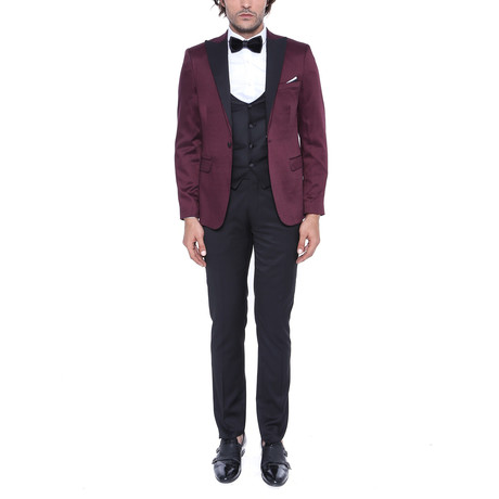 Wyatt 3-Piece Slim Fit Suit // Burgundy (Euro: 44)
