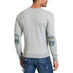Crew Neck Sweater + Camouflage Elbow Patch // Light Gray (L)