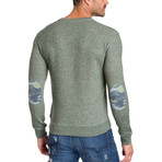 Crew Neck Sweater + Camouflage Elbow Patch // Green (M)