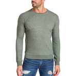 Crew Neck Sweater + Camouflage Elbow Patch // Green (L)