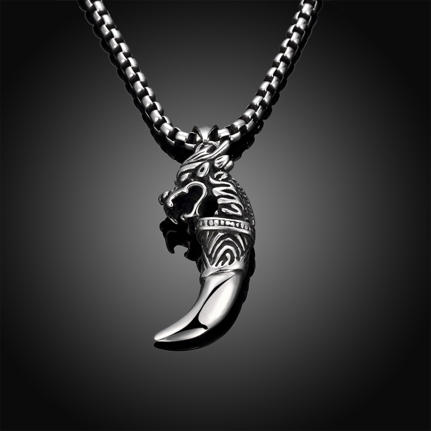 Stainless Steel Saber Tooth Pendant Necklace // Silver - Rubique ...