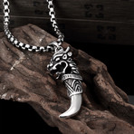 Stainless Steel Saber Tooth Pendant Necklace // Silver
