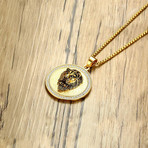 Bold Lion Disc Pendant Necklace