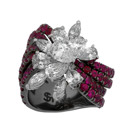 Stefan Hafner 18k Black Gold Diamond + Ruby Ring // Ring Size: 6
