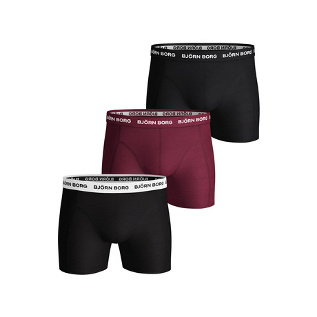 Solid Seasonal Boxer Briefs // Pack of 3 // Black + Burgundy (S)