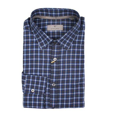 Modern Fit Check Dress Shirt // Blue + Brown (XS)