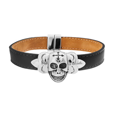 Skull Station Leather Magnetic Bracelet // Black + White