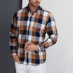 G662 Plaid Button-Up Shirt // Dark Blue + Brown (L)