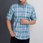 G663 Plaid Button-Up Shirt // Blue + Teal (L)