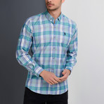 G663 Plaid Button-Up Shirt // Blue + Teal (M)