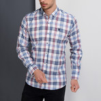 G663 Plaid Button-Up Shirt // Dark Blue + White + Red (L)