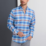 G663 Plaid Button-Up Shirt // Light Turquoise + Red (M)