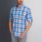G663 Plaid Button-Up Shirt // Light Turquoise + Red (3XL)